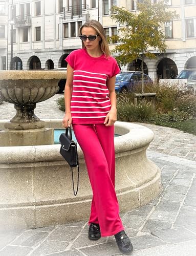 Image of Ekouaer Striped Lounge Set 2 Piece Sweater Matching Outfits Travel Knit Clothing Sets for Women