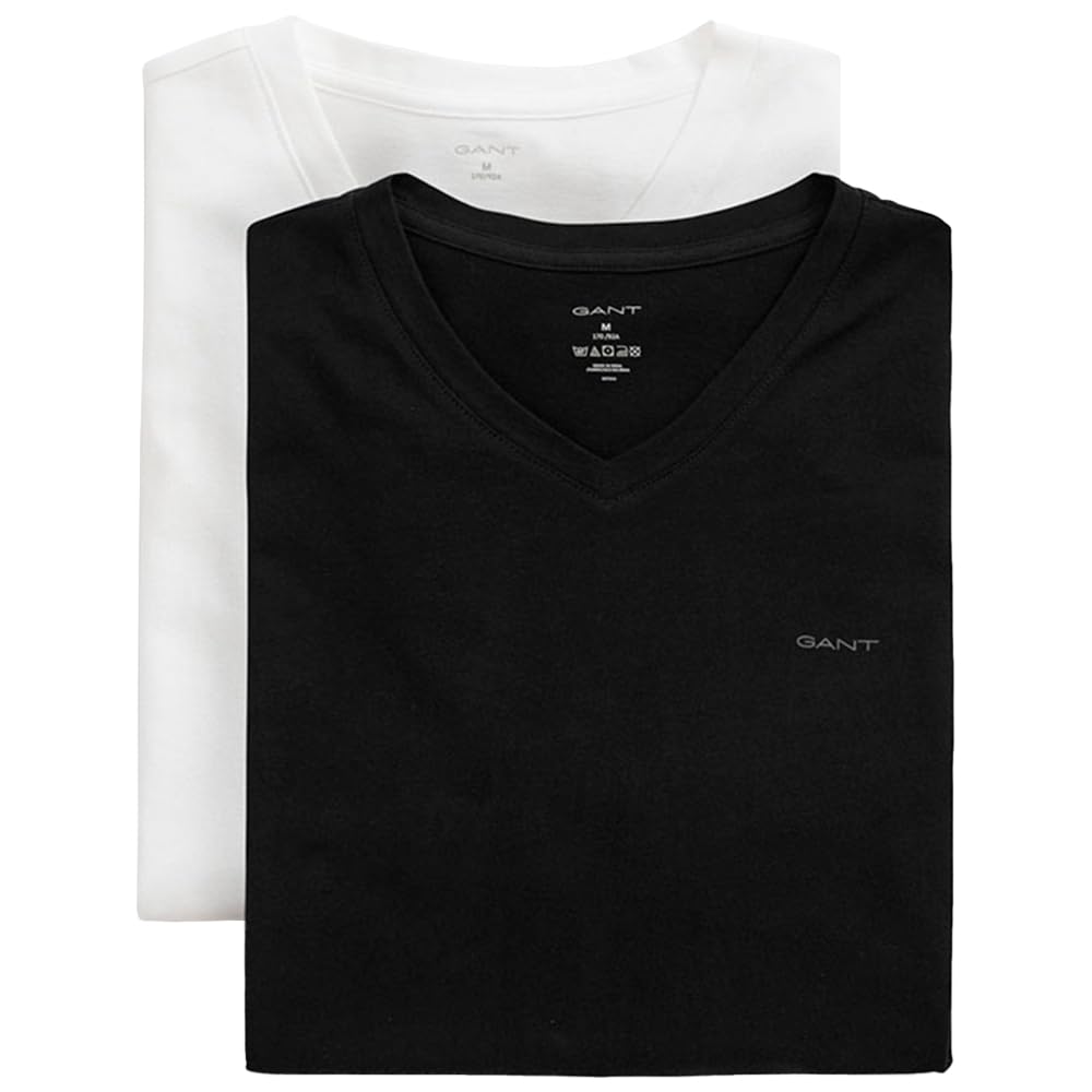 Gant Men's Black / White V-Neck T-Shirt, Pack Of 2, Underwear, Black/White, Standard (Pack Of 2), Black/White, One Size