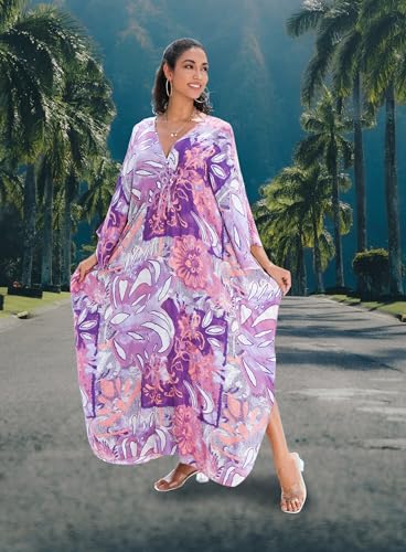 Image of Yanziliu Kaftan Dress for Women,Plus Size Hawaiian Batwing Sleeve Beach Cover Up Summer Swimsuit Dresses