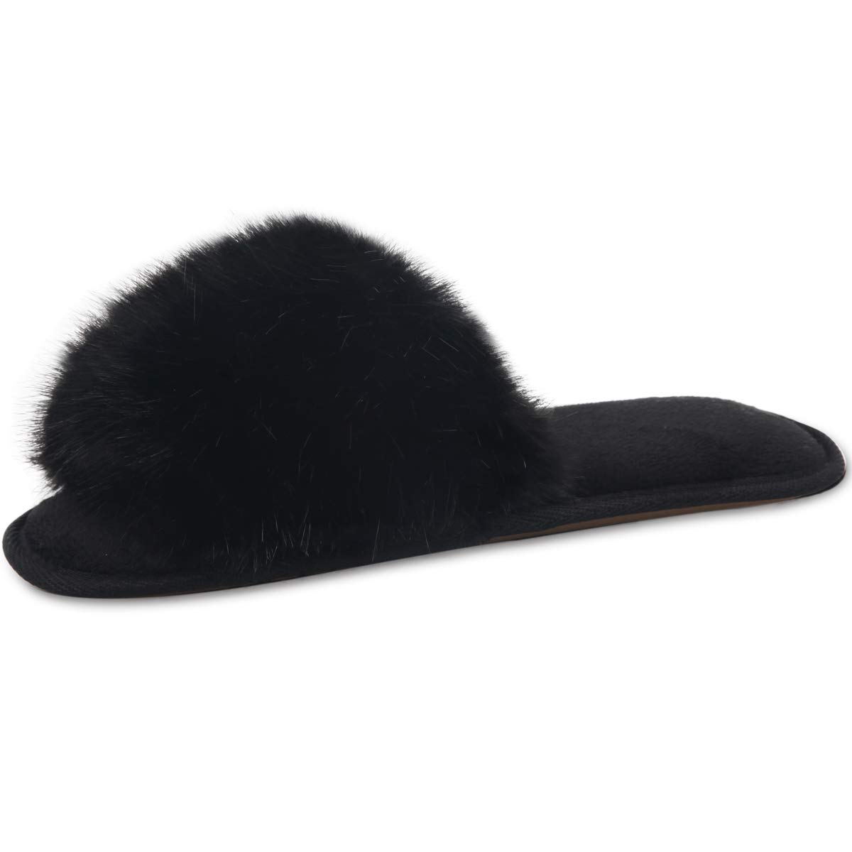 Caramella BubbleWomen Fuzzy House Slippers: Fluffy Open Toe Summer Slides Slippers - Furry Ladies Bedroom Slipper - Soft Fur Memory Foam Indoor Outdoor Home Shoes