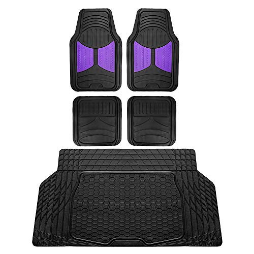 Image of FH Group Monster Eye Full Set Rubber Floor Mats w. Trimmable Vinyl Trunk Liner /Cargo Mat Black- Fit Most Car, Truck, SUV, or Van (Purple /Black) F11313- F16403