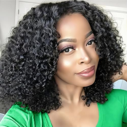 Image of Celiarita Curly Half Wig Human Hair 14 Inch Deep Wave Human Hair Glueless Wigs 3 In 1 Seamless Clip Ins Flip Over Wear Go Wig Invisible Hairline Beginner Friendly