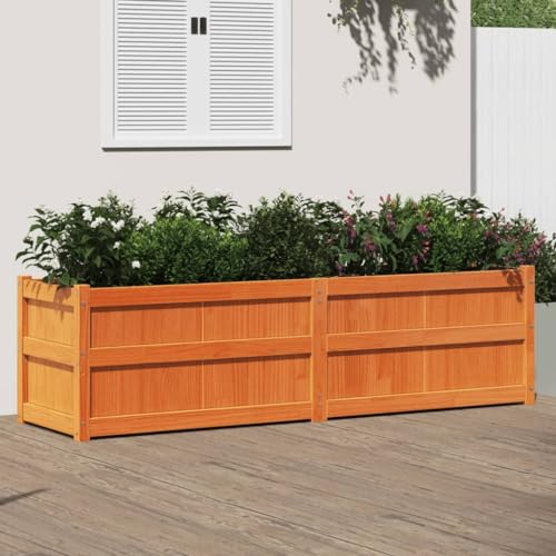 Homgoday Jardinera Exterior Madera Maciza Pino marrón Cera 180x50x50cm Jardinería para Cultivo de Flores Plantas Hierbas Huerto Urbano para Jardín Terraza Patio Balcón