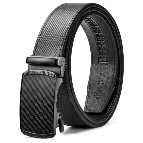 Mens Ratchet Belt Leather 1 3/8” Adjustable Belts for Mens Dress Casual Jeans Comfort Trim to Fit