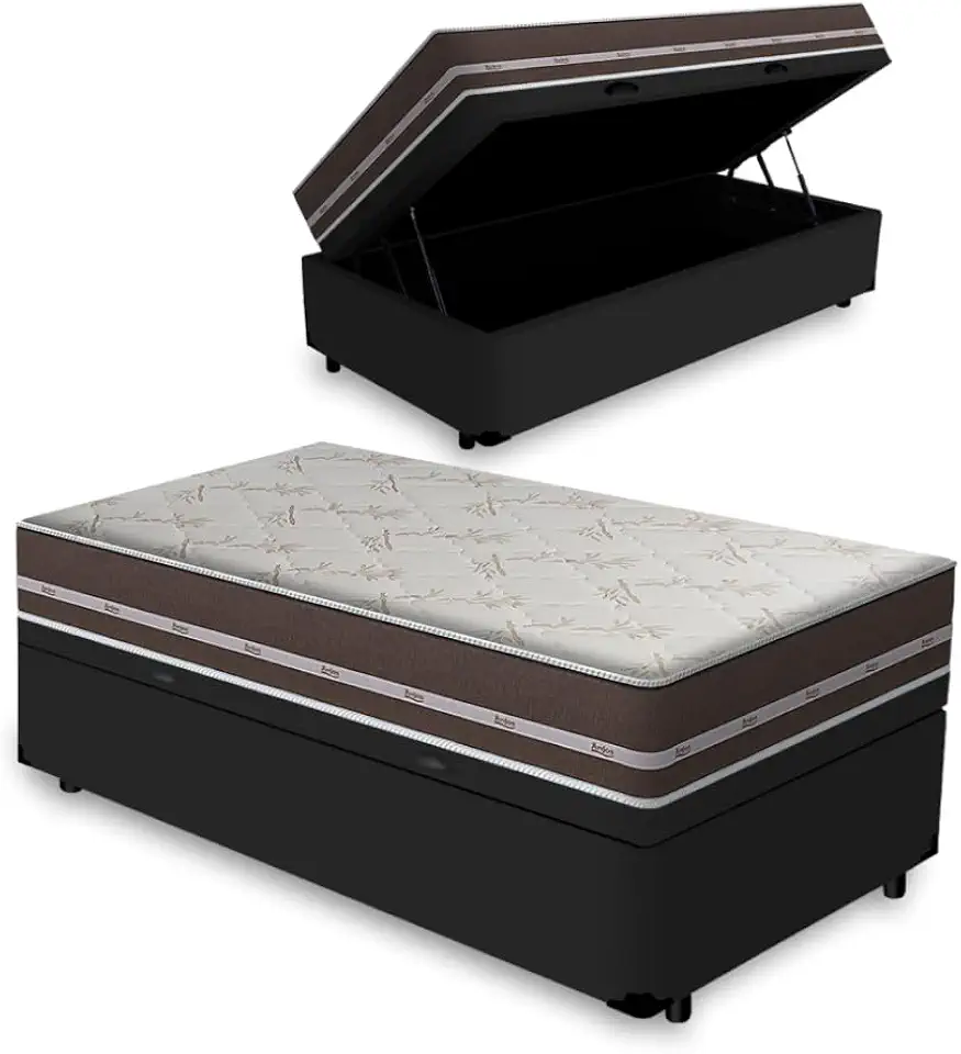 Cama Box com Baú Solteiro King + Colchão de molas - Anjos - Classic Superlastic 96cm