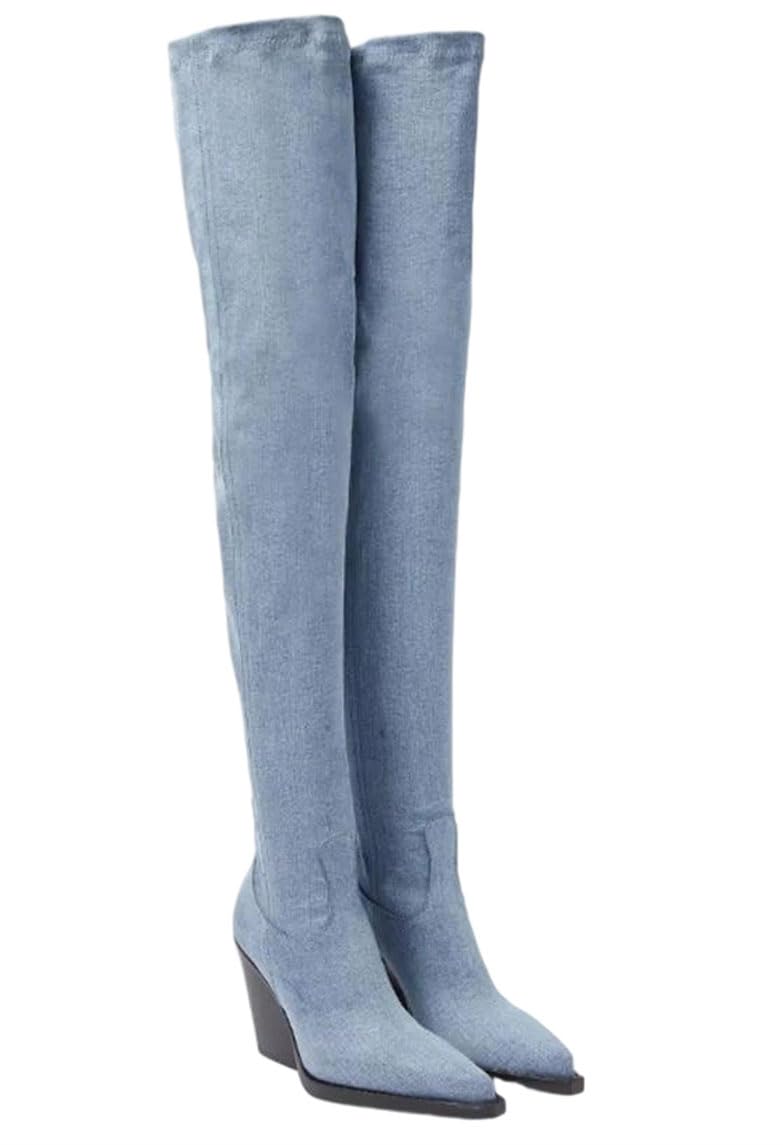 Womens Pointed Toe Knee High Boots Thick Sole High Heels Leather Long Boots Fashion Winter Footwear