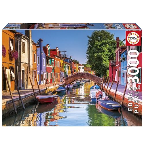 Educa - Puzzle de 3000 peças para adultos | Burano Italy | inclui serviço de peça perdida até ao esgotamento do estoque, A partir de 14 anos (20577)