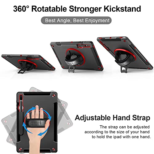 Case For Samsung Tab S8 Plus 2022: Heavy Duty Rugged Military Grade Shockproof Cover For Galaxy Tablet S7 Fe 2021 12.4 Inch With 360° Swivel Stand - Handle - Shoulder Strap - S Pen Holder - Red #TOP1
