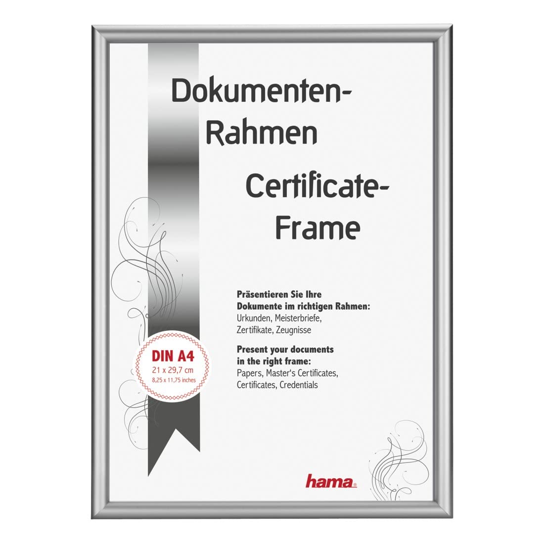 Hama Detroit Picture Frame 21 x 29.7 cm (Aluminium Frame, Photo Frame, Document Frame, Portrait Format, Landscape Format, Hanging, Shatterproof, Aluminium, Picture Format DIN A4, 21 x 29.7 cm,