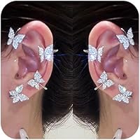 DOLLESS Rhinestone Butterfly Ear Cuffs - No Piercing Clip-On Ear Wrap Climber Earrings for Women, Shiny Alloy Jewelry