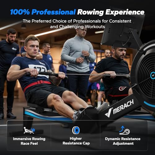 Image of MERACH Rowing Machines with 15.6 inch HD Screen, Adjustable Air Resistance Professional Indoor Rowing Machine for Home with 440LBS Weight Capacity, Ergonomic Comfort Seat, Device Holder, Easy Storage