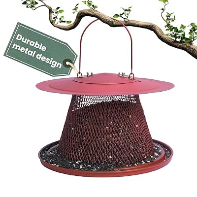Perky-Pet Red Cardinal Wild Bird Feeder - 2.5 lb Seed Capacity, Holds Up to 15 Birds Simultaneously, Metal Hanging Feeder for Outdoors, Collapsible Mesh Design, Built-In Hook & Circular Tray, C00322