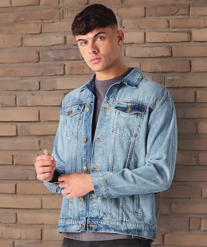 Image of JMOJO Jean Jacket Men - Button Down Trucker Style with Functional Pockets - Classic Mens Denim Jackets for Casual Outfits