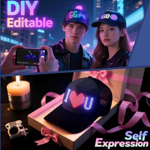 LED Hats, LED Display Screen Baseball Caps with Programmable Scrolling Message, Bluetooth APP Control, Custom Text, Patterns & Animations Hat - Perfect for Christmas and Halloween Parties & Raves - Image 4