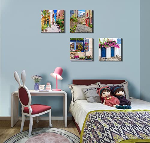 Image of Italy Tuscan Wall Art, Colorful Nature Scenic Framed Pictures Canvas Prints, Modern Town Street Artwork Paintings for Living Room, Bedroom, Office Wall Decor 16 inchx16 inch