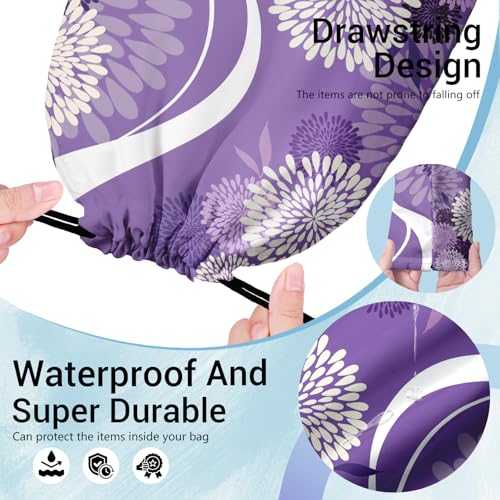 Image of Abstract Flower Gymnastics Grip Bag Purple Drawstring Gym Storage Pouch for Holding
