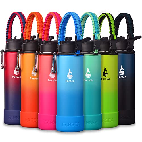 Farsea Insulated Water Bottle With Paracord Handle, Protective Silicone Boot and 2 Lids (Straw Lid & Spout Lid), Stainless Steel Water Bottle Wide Mouth, Double Wall Sweat-Proof BPA-Free, 24 oz