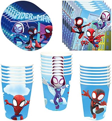 Spiderman Hero Birthday Party Supplies Spidey Amazing Friends Party Favours Includes Cups Plates Napkins for Spiderman Birthday Baby Shower Decor