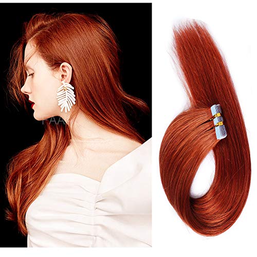 18 Inch Tape in Hair Extensions Remy Human Hair Extensions Se mi-Permanent Pre-taped Invisible Weft Color Straight #350 Copper Red 20 pcs 50g (18 , Copper Red)