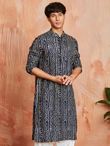 Image of VASTRAMAY Men's Cotton Bandhani Printed Kurta - Stylish Ethnic Wear for Festive & Occasions
