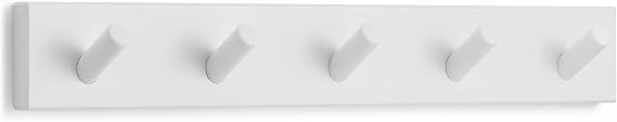 Appendiabiti Da Muro Con 5 Ganci A Sfera In Legno, 38 Cm, Struttura In Ferro Bianco, Moderno E Robusto, Per Ingresso, Bagno E Camera Da Letto