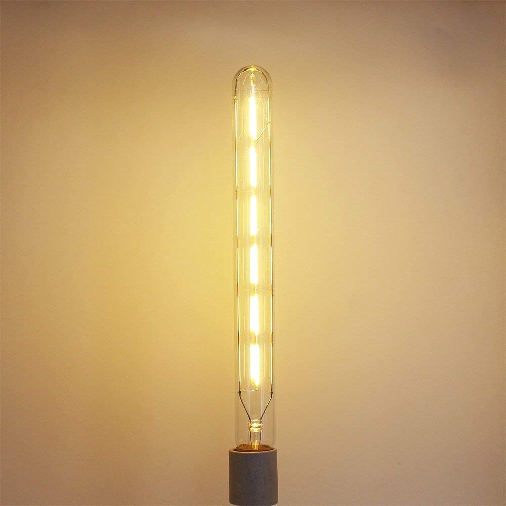 Leools Vintage LED Filament Bulb T300, 6W Dimmable T10 Edison Light Bulb Long Tubular Antique LED Light,E26 Base,Clear Glass,Warm White,2700K, 600LM(60W Equivalent),11.81in(300mm), Pack of 4