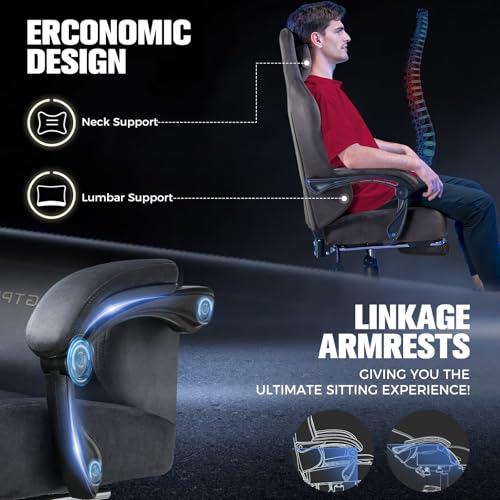 Image of GTPLAYER Big and Tall Gaming Chair 400lbs Heavy Duty Office Chair with Foot Rest, High Back Pocket Spring Ergonomic Computer Chair for Adults,Wide Comfy Seated Cushion with Linkage Armrests,Light Grey