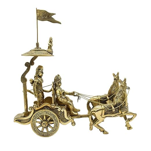 Image of Vastu Remedy Brass Krishna Arjuna Rath Idol for Progress & Focus | Pure Brass Chariot Statue for Home & Office Decor | Ideal for East-North Zone
