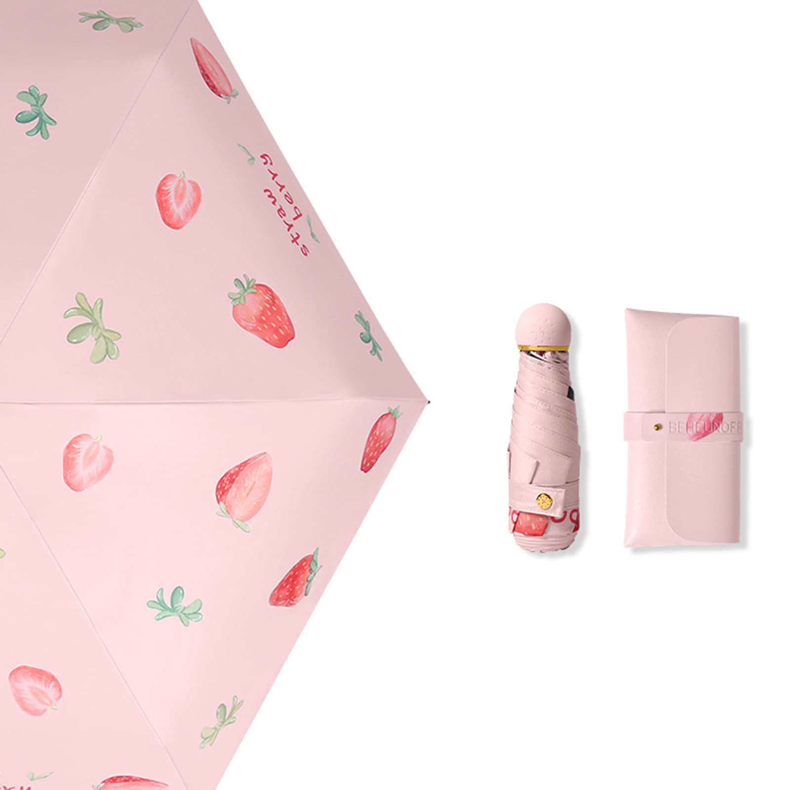 Paraguas, Paraguas, Mini for Bolso con Estampado de Frutas(Pink)
