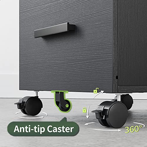 Image of FEZIBO 2-Drawer File Cabinet With Lock for Home Office, Rolling Under Desk Storage for A4, Letter Size, Printer Stand, Wooden Mobile Cabinet, Deep Black