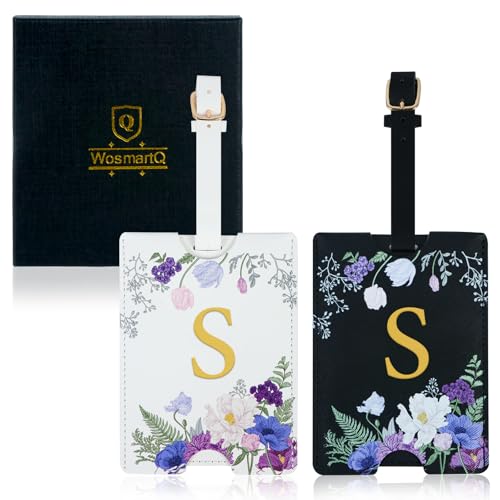 2 Pack PU Leahter Luggage Tags with PU Leather Straps, Fun Travel case Labels, Privacy-Protected ID Card Holders, Allowing for Quick Identification of Luggage and Easy locating of Your Bags (S)