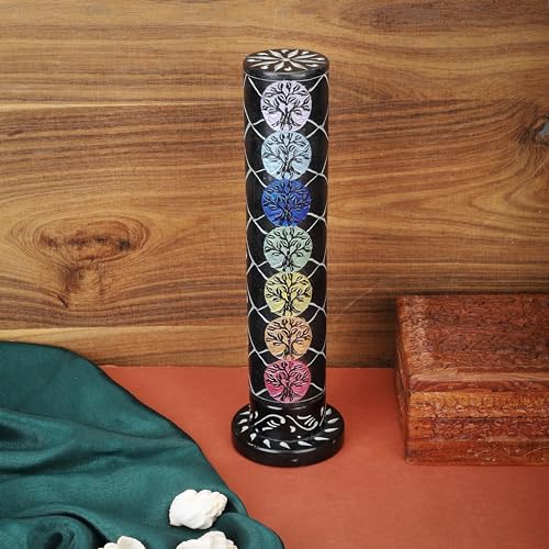 Ajuny Marmo Nero incenso brucia torre con Albero della vita Rotondo Pietra Ollare Con Raccoglitore Di Cenere per Tealight Candele Yoga Meditazione Profumo Decorazione Per La Casa Regalo (1,5 Pollici)
