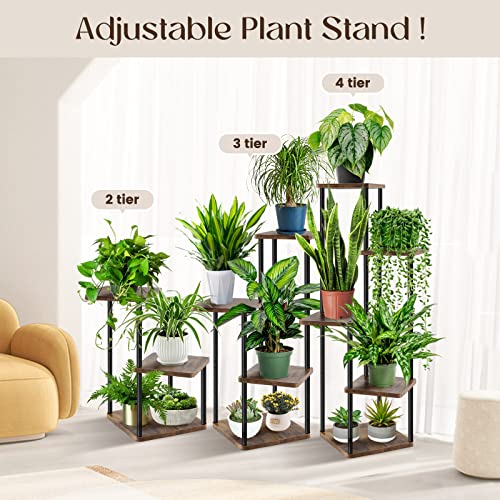 Geebobo Plant Stand Indoor, 4 Tier Plant Stands For Indoor Plants Multiple, Tiered Flower Shelf Plants Holder Display Rack Shelving For Patio Garden Balcony Bedroom Living Room, Brown #TOP2