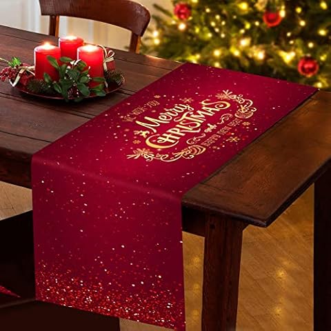 SRXWO Christmas Table Runner, Waterproof Long Red Oxford Christmas Dinner Table Cloth and Runners 180 x 34cm, Rectangle Xmas Table Runners Tablecloth for Dining Party Christmas Table Decorations Cover
