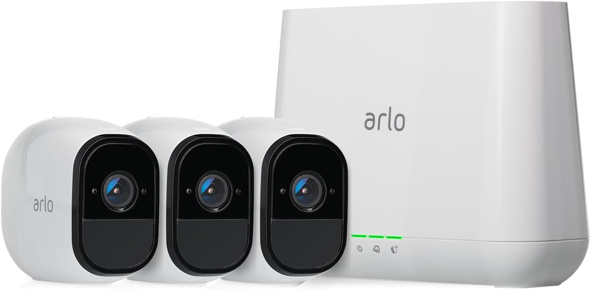 Arlo Pro Wireless Home Security Camera System CCTV, Wi-Fi, Alarm, Rechargeable, Night Vision, Indoor or Outdoor, HD, Audio, Free Cloud Storage, 3 Camera Kit, VMS4330