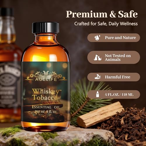 Image of Auelife 4oz Whiskey Tobacco Men Essential Oils for Diffusers for Home - Long Lasting Fragrance Oil for Candle & Soap Making, Father's Day & Birthday Gifts for Him, Masculine Scent for Men Gift