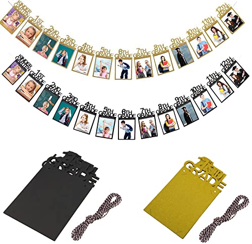 Image of Graduation Party Decorations 2026 2027 Photo Banner for Class of 2026 Decorations K-12 Photo Display for High School 5th 8th Grade Party Supplies Gold SG063GD