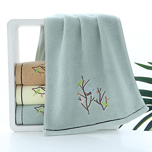 Pidada MJ-128 Hand Towels Set Of 2 Embroidered Bird Tree Pattern 100% Cotton Absorbent Soft Decorative Towel For Bathroom thumb #3