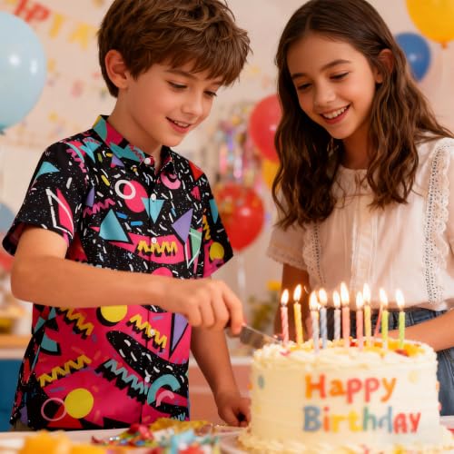 Image of uideazone Boys Novelty Print Short Sleeve Button Down Hawaiian Shirt 5-14Y
