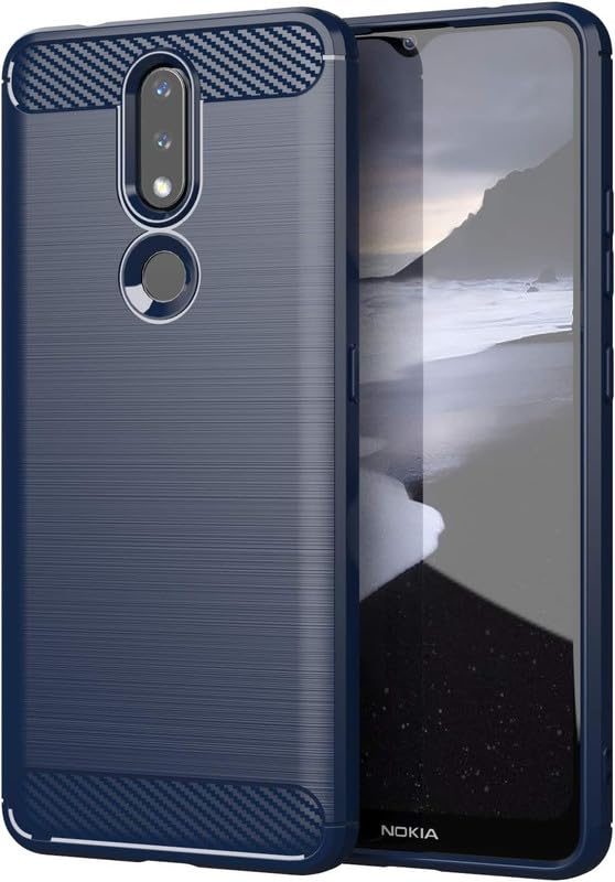 Image of NPRC Hybrid Ultra Slim Protective Case TPU Non-Slip Carbon Fiber Texture Shockproof Case Cover for Nokia 2.4 - Blue