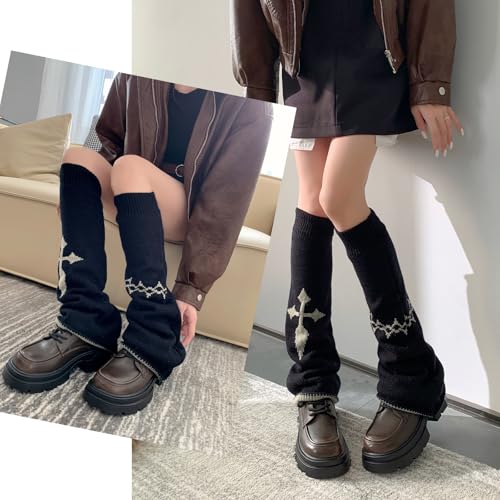 XEPST Lolita Leg Warmers - Harajuku Kawaii Knit Boot Socks - Gothic Winter Ankle Cover for Women Girls, 50 cm4