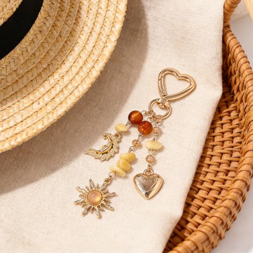 Image of Gold Keychain Sun Starfish Bag Charms for Purse Handbag Backpack Tote Bags Decor Accessories