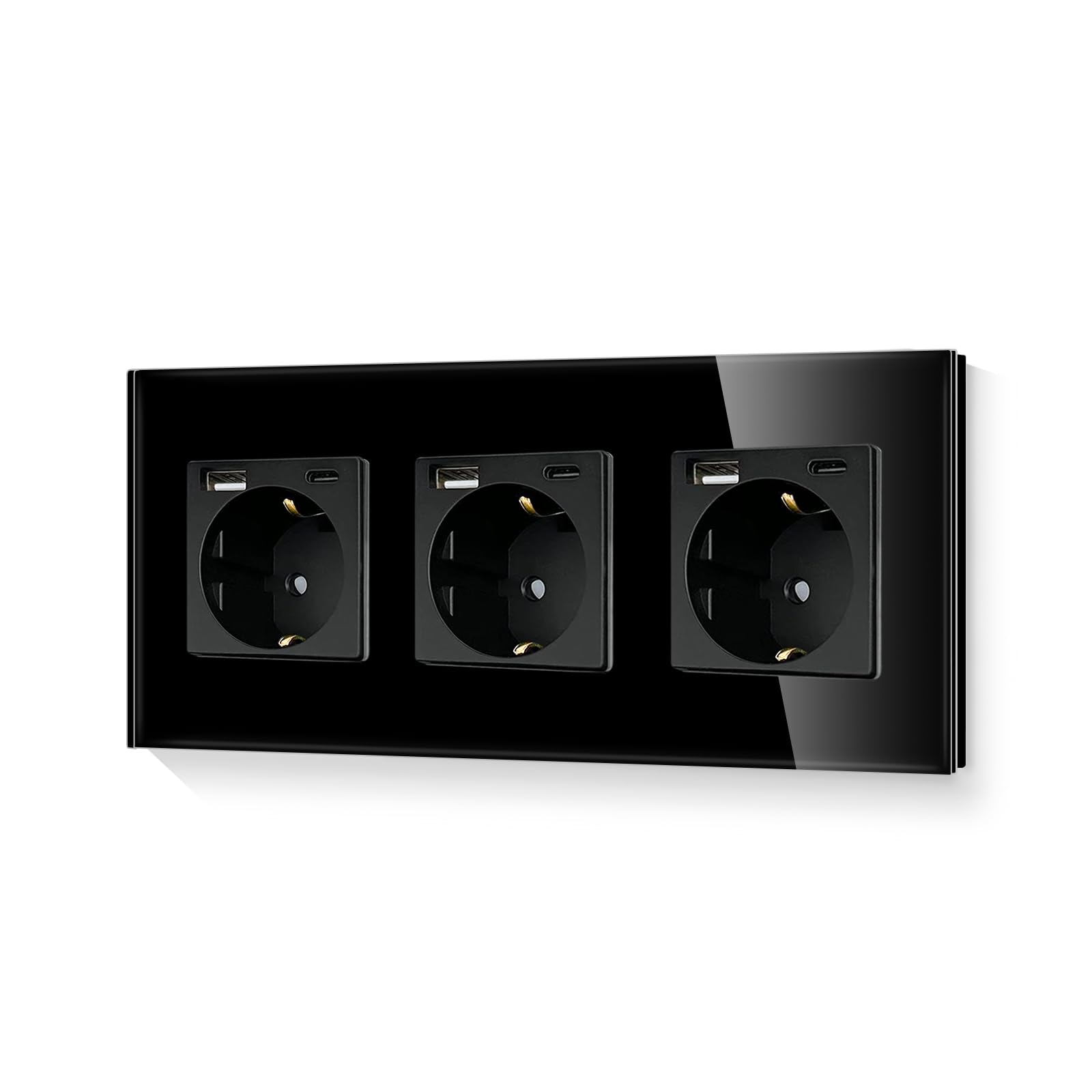 LIAONFOY Glas Schuko triple Steckdose ubs c charging Unterputz 3 Fach Wandsteckdose Weiße Farbe mit Glasrahmen 16Amp 110-250V 228mm