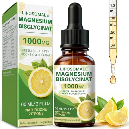 Magnesium Bisglycinat Tropfen 1000 mg Magnesiummischung mit 140 mg elementarem Magnesium liposomale Mizellentechnologie natürlicher Zitronengeschmack | vegan & glutenfrei | 60 ml