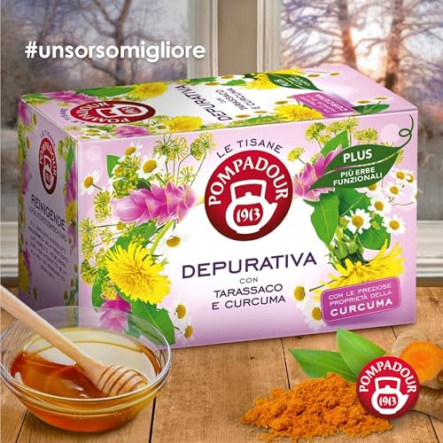 Pompadour, Tisana Depurativa Plus Con Tarassaco E Curcuma, 54 Filtri (3 Confezioni Da 18 Filtri), Proprietà Drenanti E Purificanti, Senza Lattosio, Glutine E Allergeni, Vegan - 6