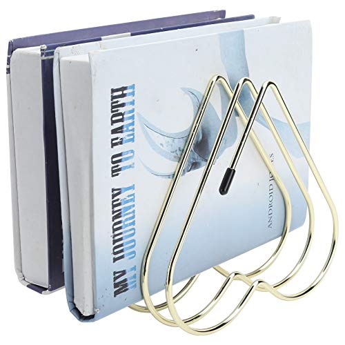 Beufee Adjustables Magazine Holder, Heart Shape Magazine Holder Storage Organizer Bin Desktop Magazine File Holder Metal Book Organizer Rack(Gold)