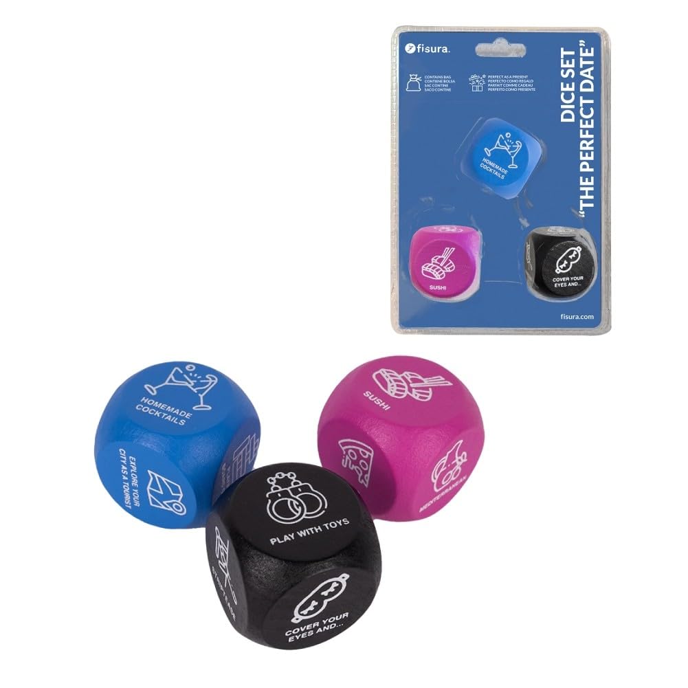 Fisura - Dice set for couples games, 3 Wooden Dice for Romantic dates, Date night ideas, Original couple gifts, bag included