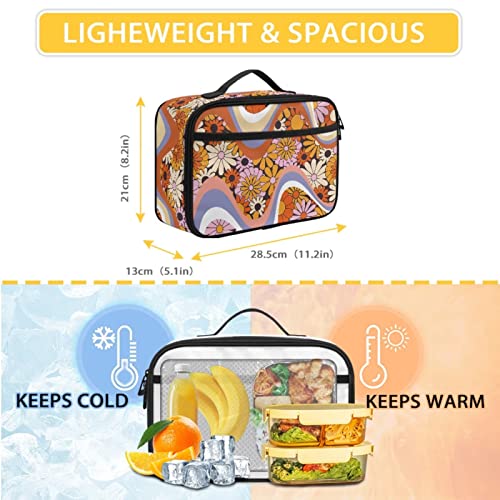 2 Pcs Hippie Flower Backpack With Lunch Bag,Rainbow Hippie Groovy Flower Lunch Bag for Women,Girls Back to School Supplies,7-8 Kids School Bag Casual Daypack3