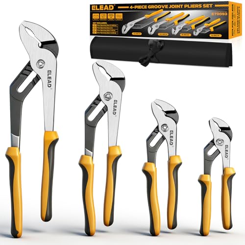 Image of ELEAD 4-Piece Groove Joint Pliers Set, 12 /10 /8 /6 Inch Adjustable Water Pump Pliers with Tool Roll Bag, Tongue and Groove for Home Repair, Gripping, Nuts, Bolts, Pipe & Fittings