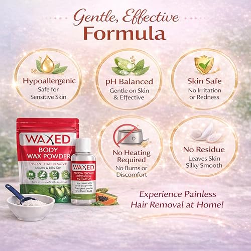 Image of WAXED Body Wax Powder for Women Waxing Set | Instant Hair Removal | Papaya Enzyme Activator | Full Body Wax | 100g Powder + 100ml Activator | With Bowl, Spoon & Brush Included.(Pack of 1)